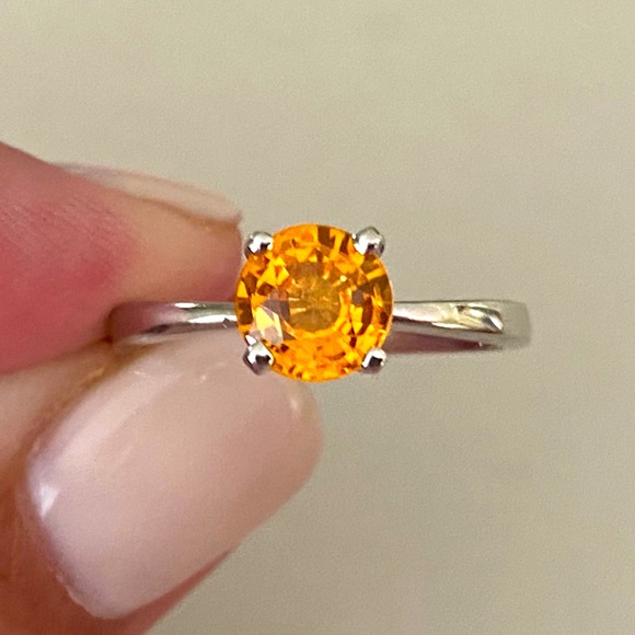 BRAND NEW 1.21 Carat Orange Sapphire Platinum Ring, Sz 6.25 - Picture 7 of 15